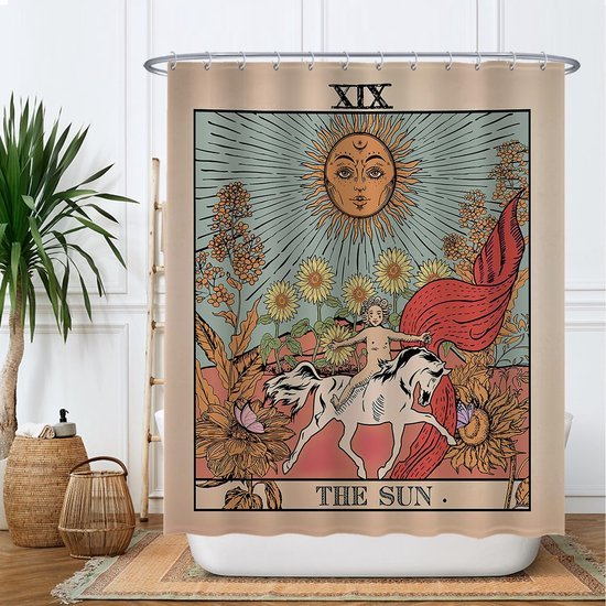 Unyqoos® Stijlvol Douchegordijn met Zon, Bloemen en Retro Ontwerp, Waterdicht en Wasbaar, 180 x 200 cm