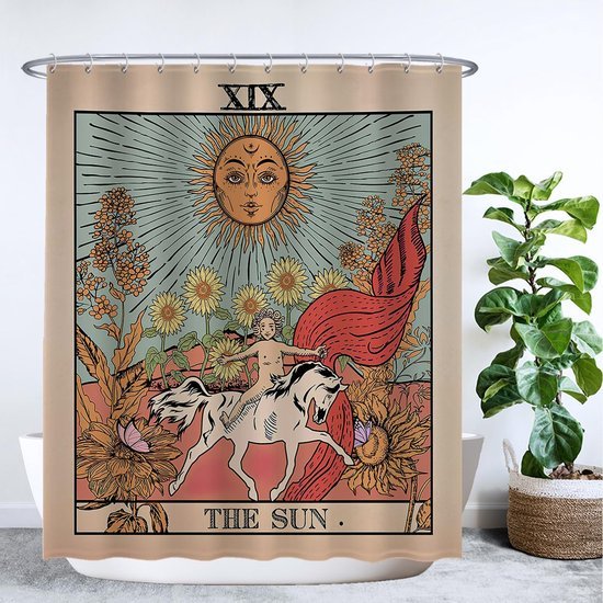 Unyqoos® Stijlvol Douchegordijn met Zon, Bloemen en Retro Ontwerp, Waterdicht en Wasbaar, 180 x 200 cm