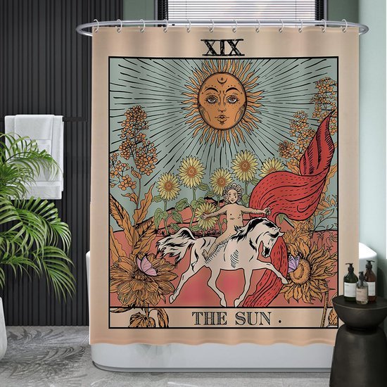 Unyqoos® Stijlvol Douchegordijn met Zon, Bloemen en Retro Ontwerp, Waterdicht en Wasbaar, 180 x 200 cm