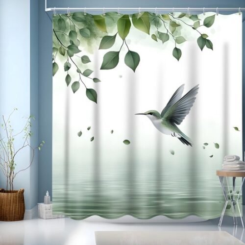 550x550-8831.jpg Unyqoos® Waterdicht douchegordijn met groene bladeren en verzwaarde zoom voor badkamer