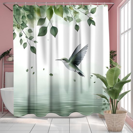 550x550-8833.jpg Unyqoos® Waterdicht douchegordijn met groene bladeren en verzwaarde zoom voor badkamer