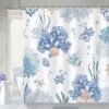 Unyqoos® Stijlvol Blauw Douchegordijn met Koraal en Strandthema - 180 x 180 cm, Waterbestendig