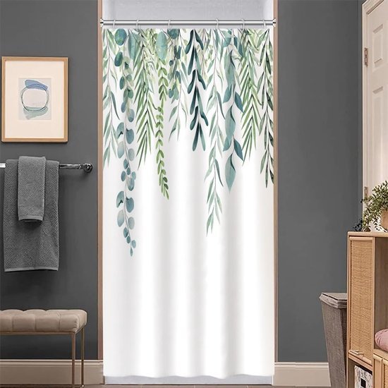 Unyqoos® Stijlvol Groen Blad Douchegordijn met Eucalyptusmotief voor Moderne Badkamerinrichting