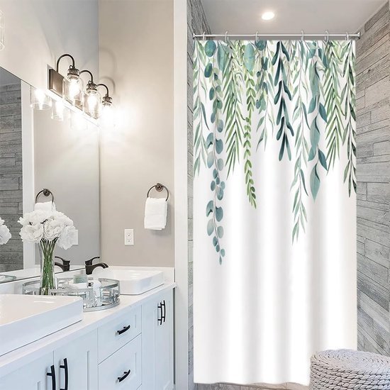 Unyqoos® Stijlvol Groen Blad Douchegordijn met Eucalyptusmotief voor Moderne Badkamerinrichting