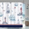 Unyqoos® Douchgordijn met Nautische Leefomgeving en Maritiem Ontwerp voor Badkamer 180x180 cm Inclusief Haken