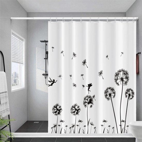 Unyqoos® Waterdicht douchegordijn met bloemenpatroon en ophanglussen 180x180 cm