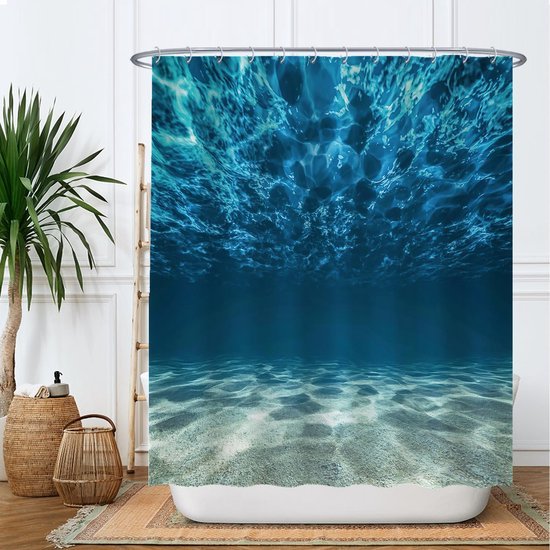 Unyqoos® Verfrissend Blauw Douchegordijn met Oceaan- en Strandthema voor Zomerse Sferen