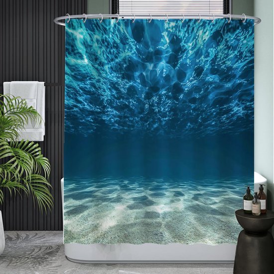 Unyqoos® Verfrissend Blauw Douchegordijn met Oceaan- en Strandthema voor Zomerse Sferen