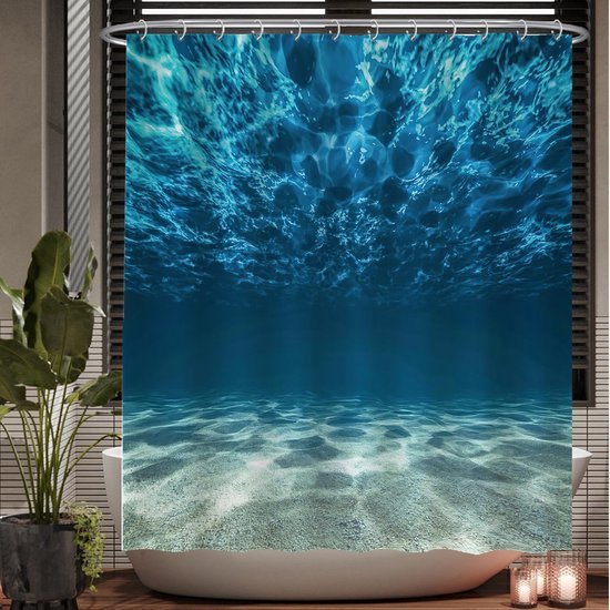 Unyqoos® Verfrissend Blauw Douchegordijn met Oceaan- en Strandthema voor Zomerse Sferen