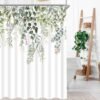 Unyqoos® Waterafstotend douchegordijn met groene bladprint en verzwaarde zoom 220x180 cm