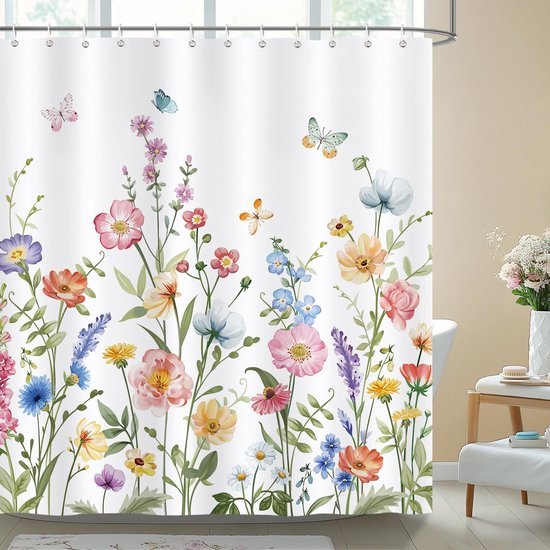 Unyqoos® Decoratief Douchegordijn met Kleurrijke Bloemenprint en Waterafstotende Eigenschappen