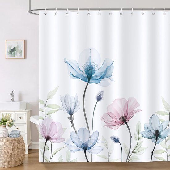 550x550-8982.jpg Unyqoos® Schimmelwerend en Waterdicht Douchegordijn met Kleurrijke Bloemenprint en Haken voor Badkamer