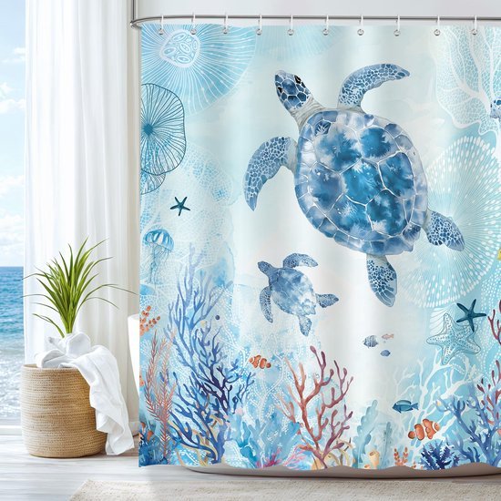 550x550-9013.jpg Unyqoos® Waterdicht douchegordijn met zeeschildpadden en koraalrif ontwerp voor badkamer