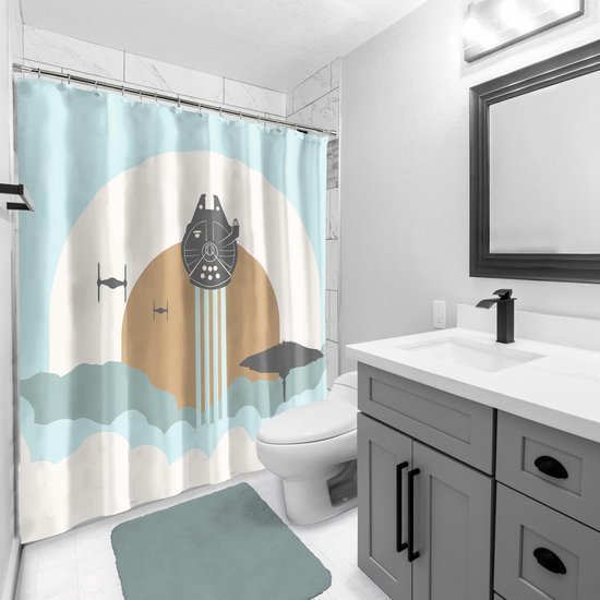 Unyqoos® Droom weg onder een Galactisch Douchegordijn met Ruimtevaart Thema, 178 x 182 cm, Perfect voor Badkamer Avonturen