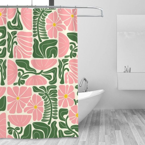 Unyqoos® Stijlvolle retro douchegordijn met abstracte bloemen en geometrische patronen