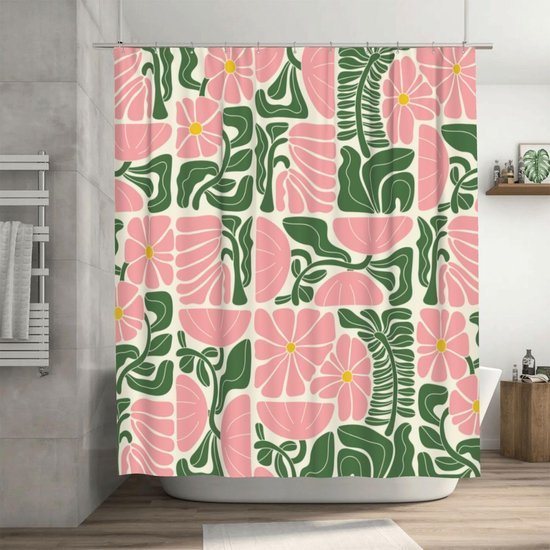 Unyqoos® Stijlvolle retro douchegordijn met abstracte bloemen en geometrische patronen