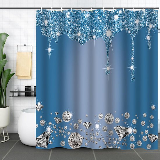 550x550-9045.jpg Unyqoos® Schimmelbestendig blauw douchegordijn met glinsterend effect en haken