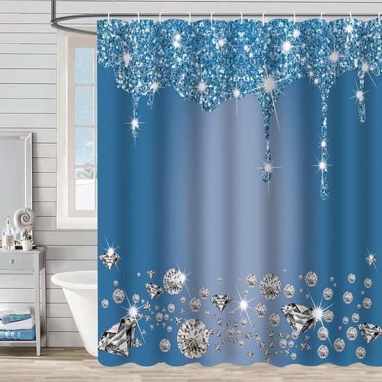 550x550-9046.jpg Unyqoos® Schimmelbestendig blauw douchegordijn met glinsterend effect en haken