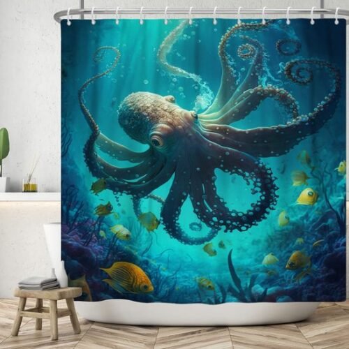 Unyqoos® Blauw Oceaan Onderwaterwereld Douchegordijn Met Zeedieren Design Voor Badkamer 180 x 200 cm