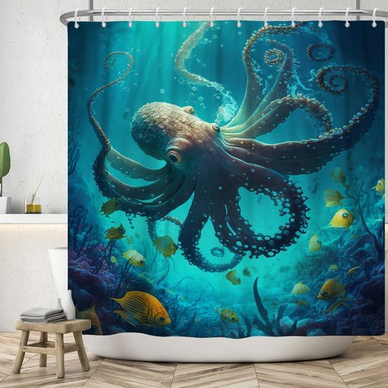 Unyqoos® Blauw Oceaan Onderwaterwereld Douchegordijn Met Zeedieren Design Voor Badkamer 180 x 200 cm