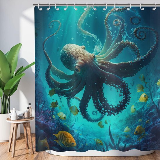 Unyqoos® Blauw Oceaan Onderwaterwereld Douchegordijn Met Zeedieren Design Voor Badkamer 180 x 200 cm