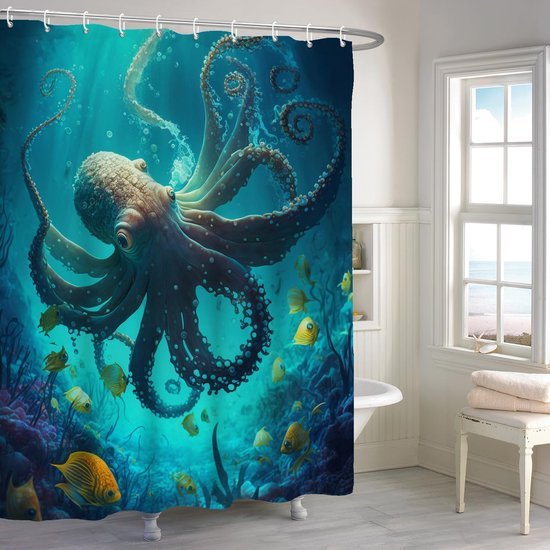 Unyqoos® Blauw Oceaan Onderwaterwereld Douchegordijn Met Zeedieren Design Voor Badkamer 180 x 200 cm