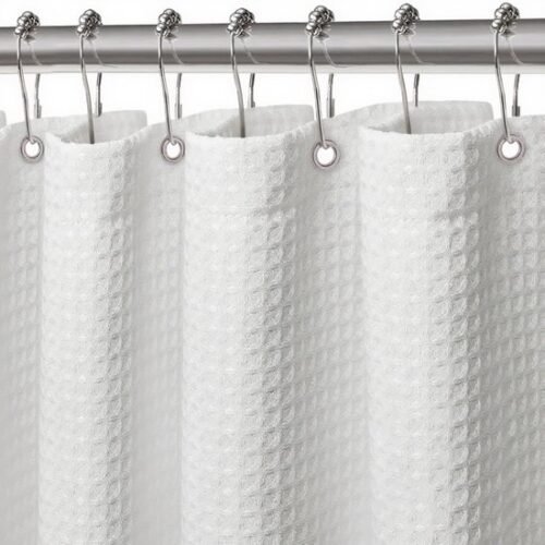 550x550-9079.jpg Unyqoos® Wit waterdicht douchegordijn van wafelstof met magneten en ringen