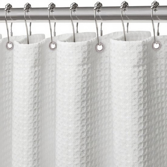 Unyqoos® Wit waterdicht douchegordijn van wafelstof met magneten en ringen