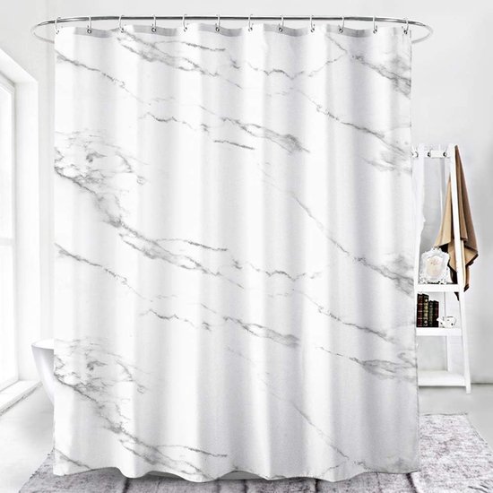 Unyqoos® Waterdicht en Antibacterieel Douchegordijn met Luxe Marmerprint en Accessoires 180 x 180 cm
