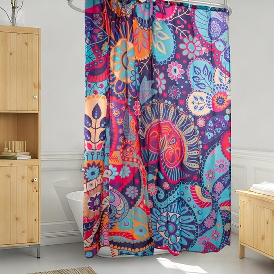 Unyqoos® Waterafstotende bloemen douchegordijn met haken en schimmelbestendig polyester