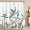 Unyqoos® Schimmelwerend Douchegordijn met Tropische Bladeren en Plantenprint, 180 x 180 cm, Inclusief Haken