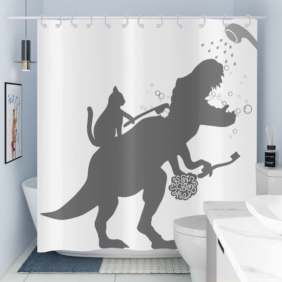 Unyqoos® Grappig Katten Dinosaurus Douchegordijn 180x200 cm met Waterdichte Polyester Stof en Inclusief Haken