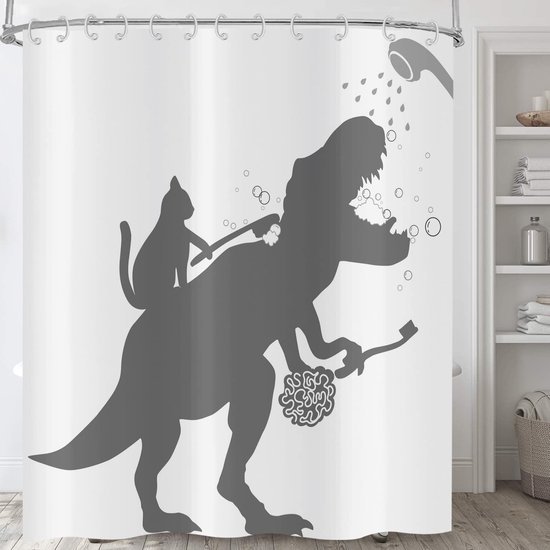 Unyqoos® Grappig Katten Dinosaurus Douchegordijn 180x200 cm met Waterdichte Polyester Stof en Inclusief Haken