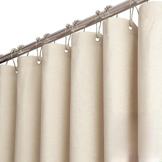 Unyqoos® Waterafstotend douchegordijn in linnenlook met ringen voor elegante badkamer