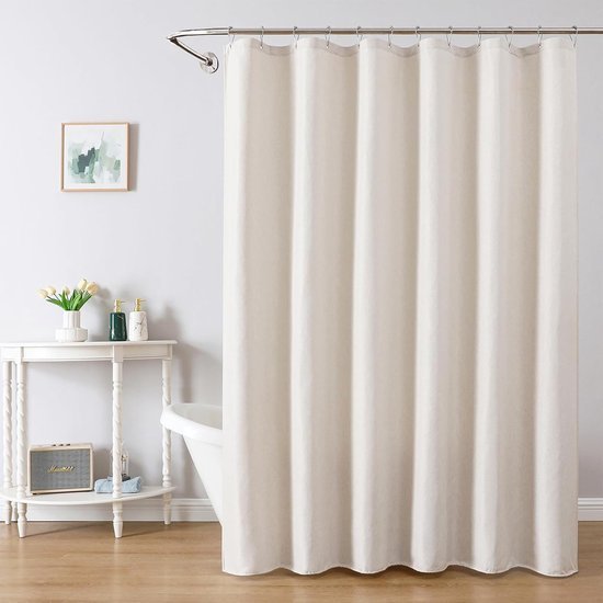 Unyqoos® Waterafstotend douchegordijn in linnenlook met ringen voor elegante badkamer