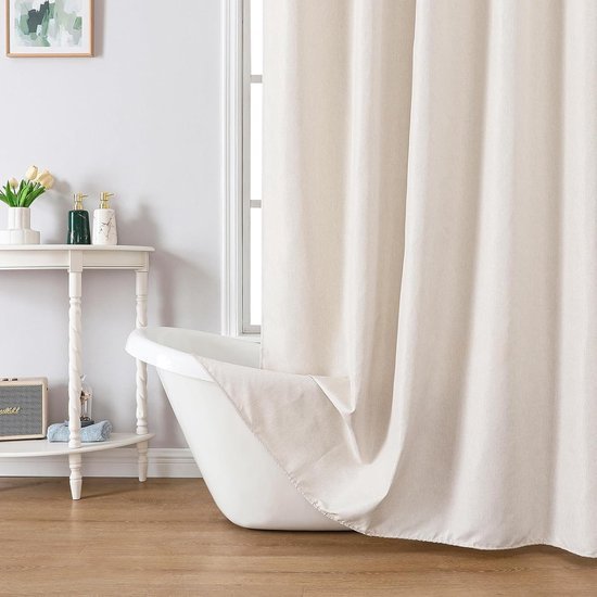 Unyqoos® Waterafstotend douchegordijn in linnenlook met ringen voor elegante badkamer