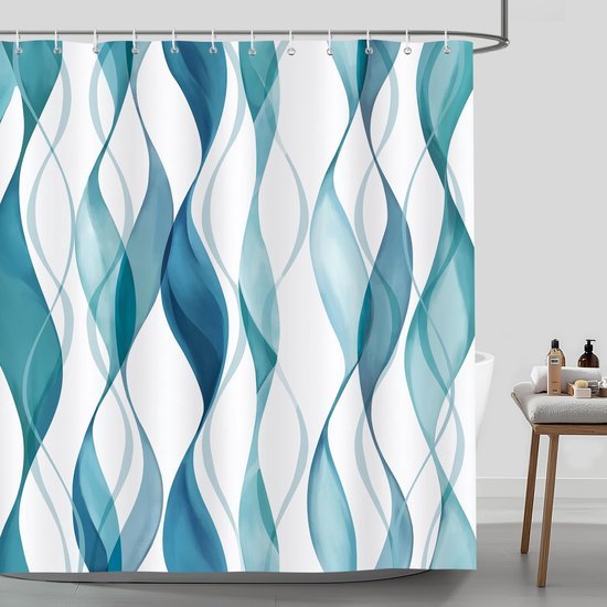 Unyqoos® Waterdicht Douchegordijn met Moderne Strepen en Accessoires, 180 x 180 cm