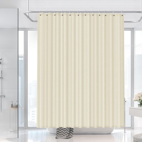 Unyqoos® Dekoratief Douchegordijn met Wafelpatroon en Waterafstotende Polyester Stof, Inclusief Haken