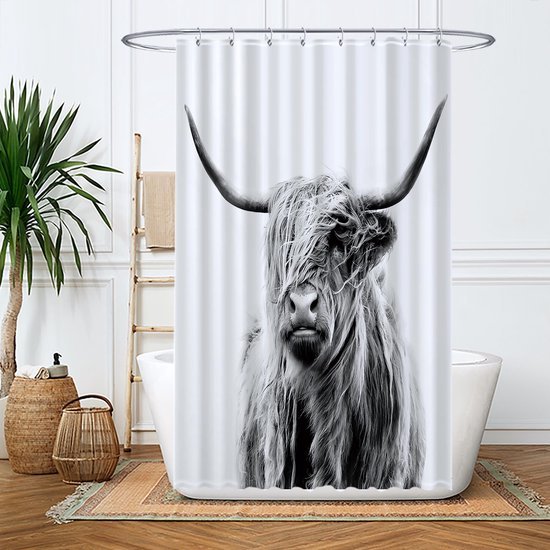 Unyqoos® Stijlvol Douchegordijn met Schotse Ruit, Zwart-Wit Design, 120 x 200 cm, Waterafstotend en Wasbaar