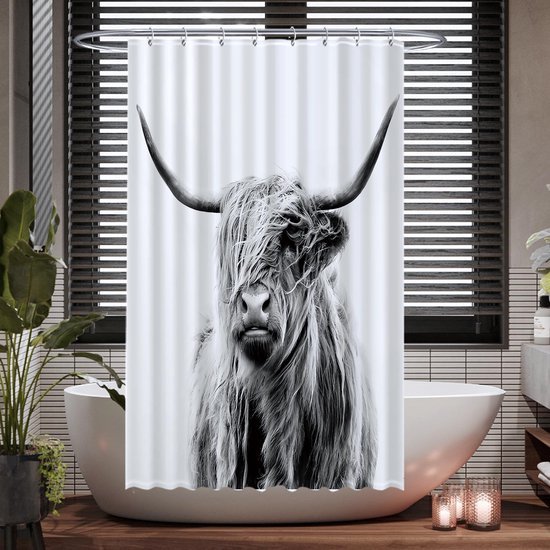 Unyqoos® Stijlvol Douchegordijn met Schotse Ruit, Zwart-Wit Design, 120 x 200 cm, Waterafstotend en Wasbaar