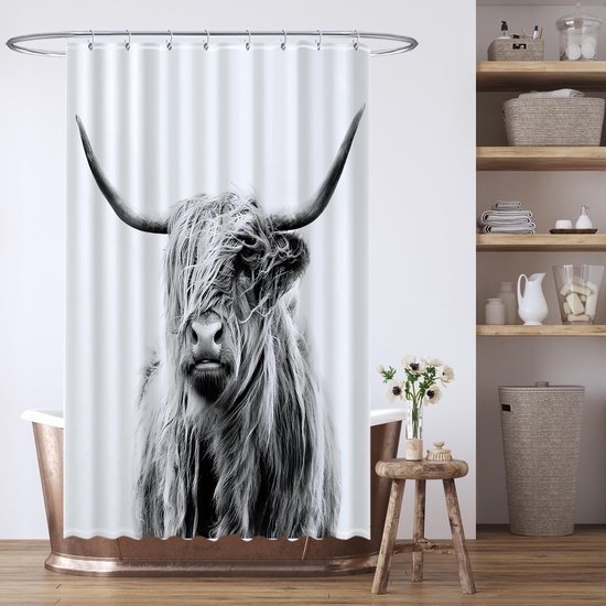 Unyqoos® Stijlvol Douchegordijn met Schotse Ruit, Zwart-Wit Design, 120 x 200 cm, Waterafstotend en Wasbaar