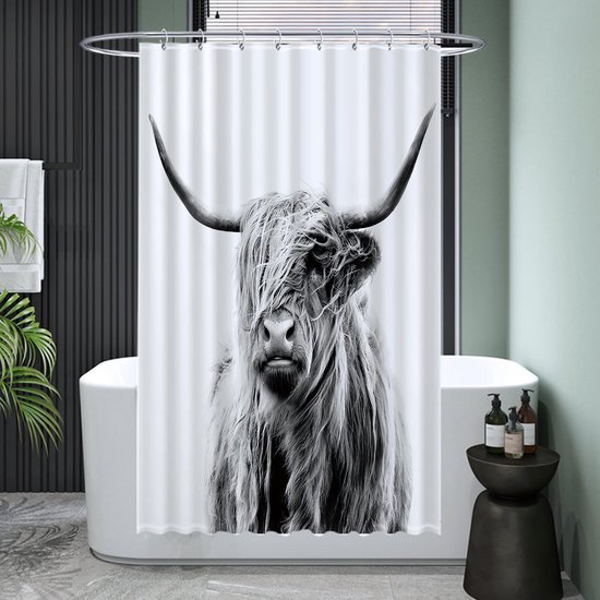 Unyqoos® Stijlvol Douchegordijn met Schotse Ruit, Zwart-Wit Design, 120 x 200 cm, Waterafstotend en Wasbaar