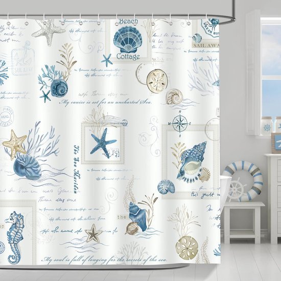 550x550-9192.jpg Unyqoos® Blauw Nautisch Douchegordijn met Zeesterren en Schelpen, 180 x 180 cm, Waterdicht en Schimmelwerend