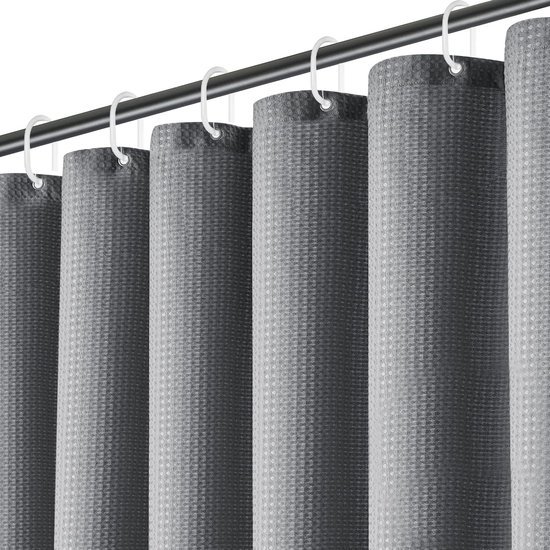 Unyqoos® Grijs waterafstotend douchegordijn met wafelstructuur en 12 haken