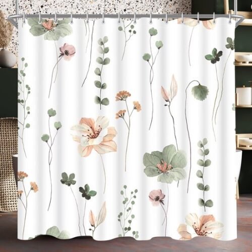 550x550-9253.jpg Unyqoos® Waterafstotend douchegordijn met saliegroene bloemmotieven en verzwaarde zoom