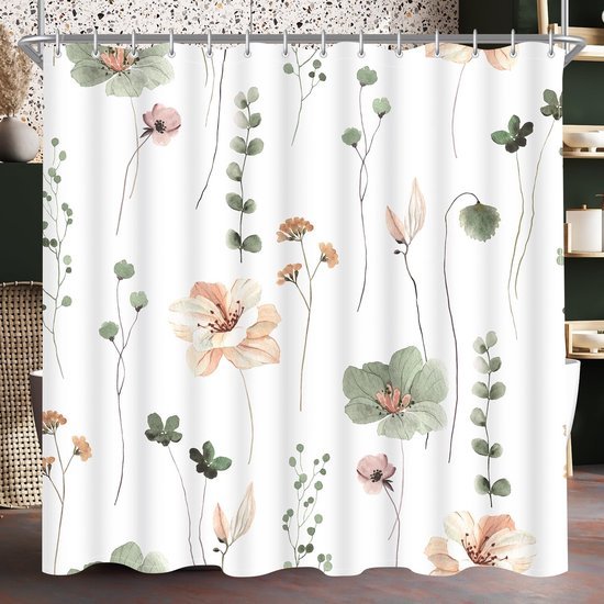 550x550-9253.jpg Unyqoos® Waterafstotend douchegordijn met saliegroene bloemmotieven en verzwaarde zoom