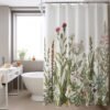 Unyqoos® Waterafstotend Douchegordijn met Bosbloem Motief en Ringen, 180 x 200 cm