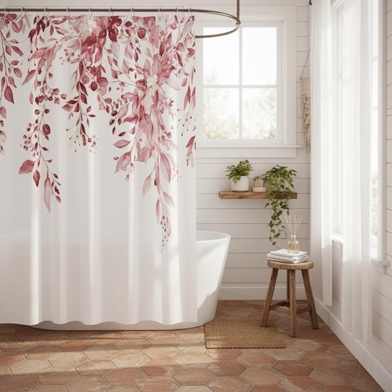 550x550-9297.jpg Unyqoos® Roze douchegordijn met eucalyptusprint voor een stijlvolle badkamerinrichting