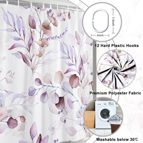 550x550-9349.jpg Unyqoos® Elegant Anti-Schimmel Douchegordijn met Eucalyptus Print voor Luxe Badkamerervaring