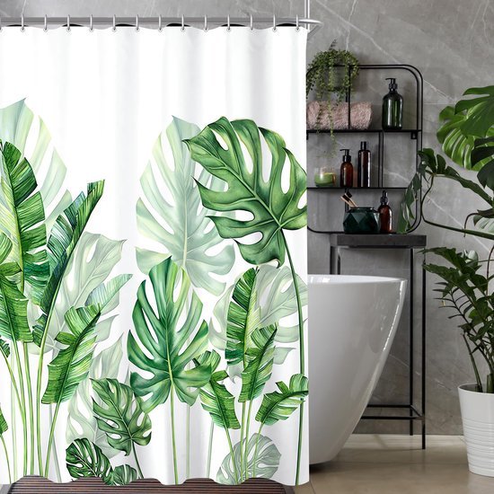 Unyqoos® Stijlvol Douchegordijn met Groene Bladeren, Verzwaarde Zoom en Waterafstotende Eigenschappen
